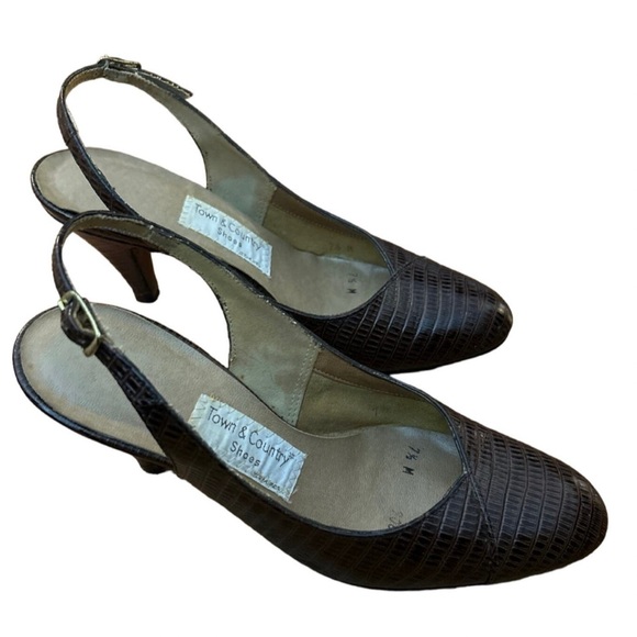 Vintage Lizard Leather Brown Sling Back Heels MCM Size:7.5 Town and Country - Picture 3 of 6